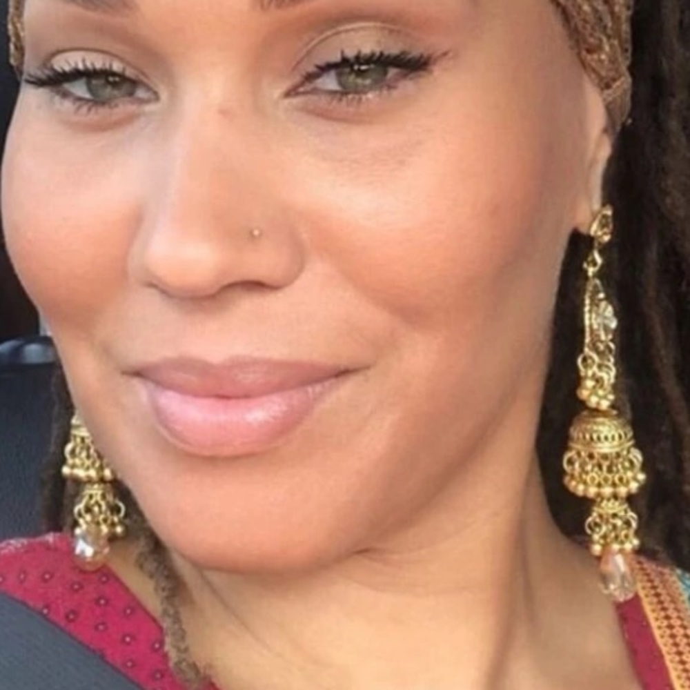 Golden Gilded Goddess Exotic Jhumka Ball Linear Statement Linear Dangle … - Picture 3 of 8